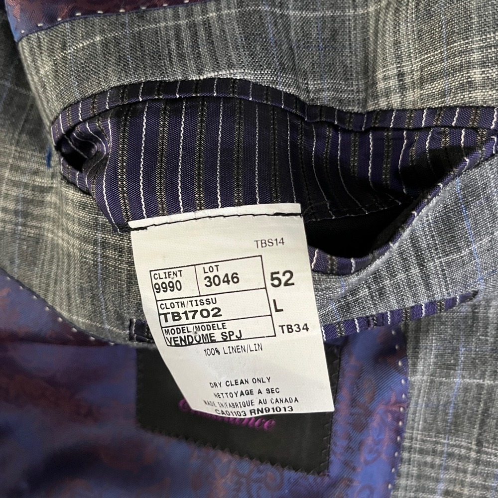 Ted Baker Sport Coat Mens 42L Grey Plaid 100% Linen Two Button Blazer - Picture 5 of 6